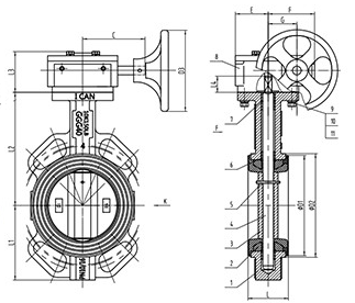 涡轮蝶阀结构图 涡轮蝶阀结构图