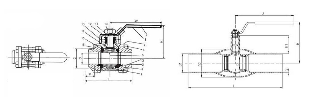 焊接球阀结构图 焊接球阀结构图